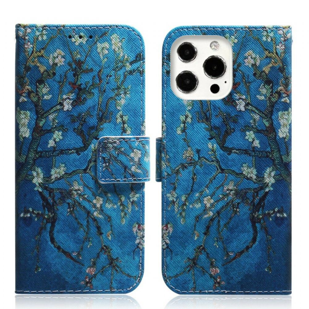 Kožené Pouzdro Na iPhone 13 Pro Max Kvetoucí Větev Stromu