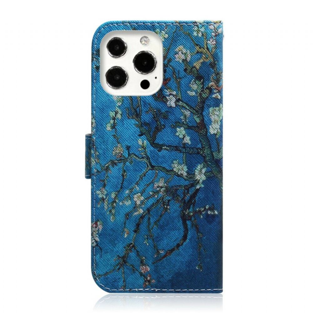 Kožené Pouzdro Na iPhone 13 Pro Max Kvetoucí Větev Stromu