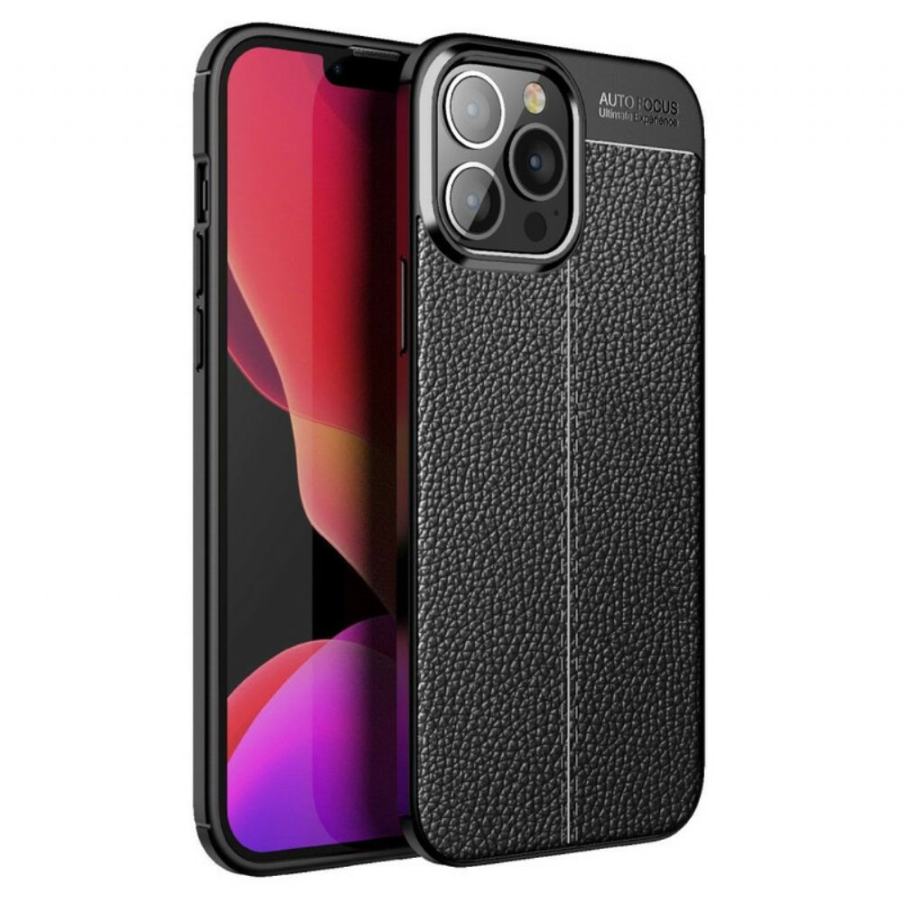 Kryt Na iPhone 13 Pro Max Dvojitá Linie Litchi Kožený Efekt