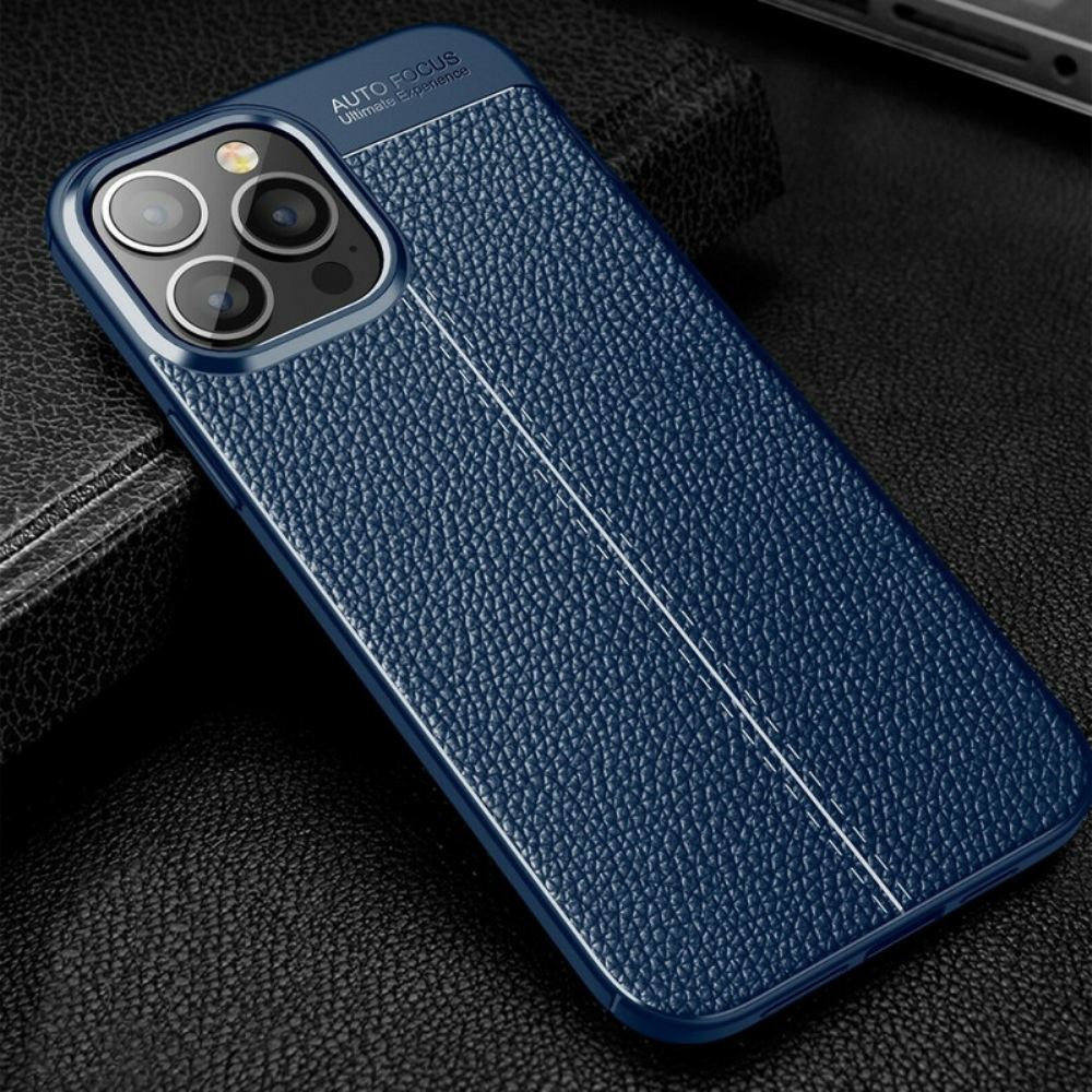 Kryt Na iPhone 13 Pro Max Dvojitá Linie Litchi Kožený Efekt
