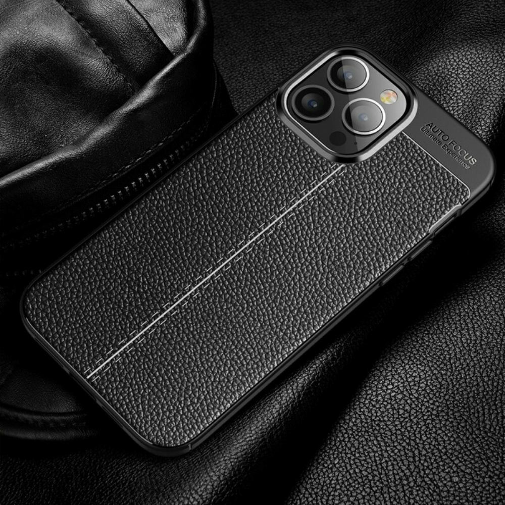 Kryt Na iPhone 13 Pro Max Dvojitá Linie Litchi Kožený Efekt
