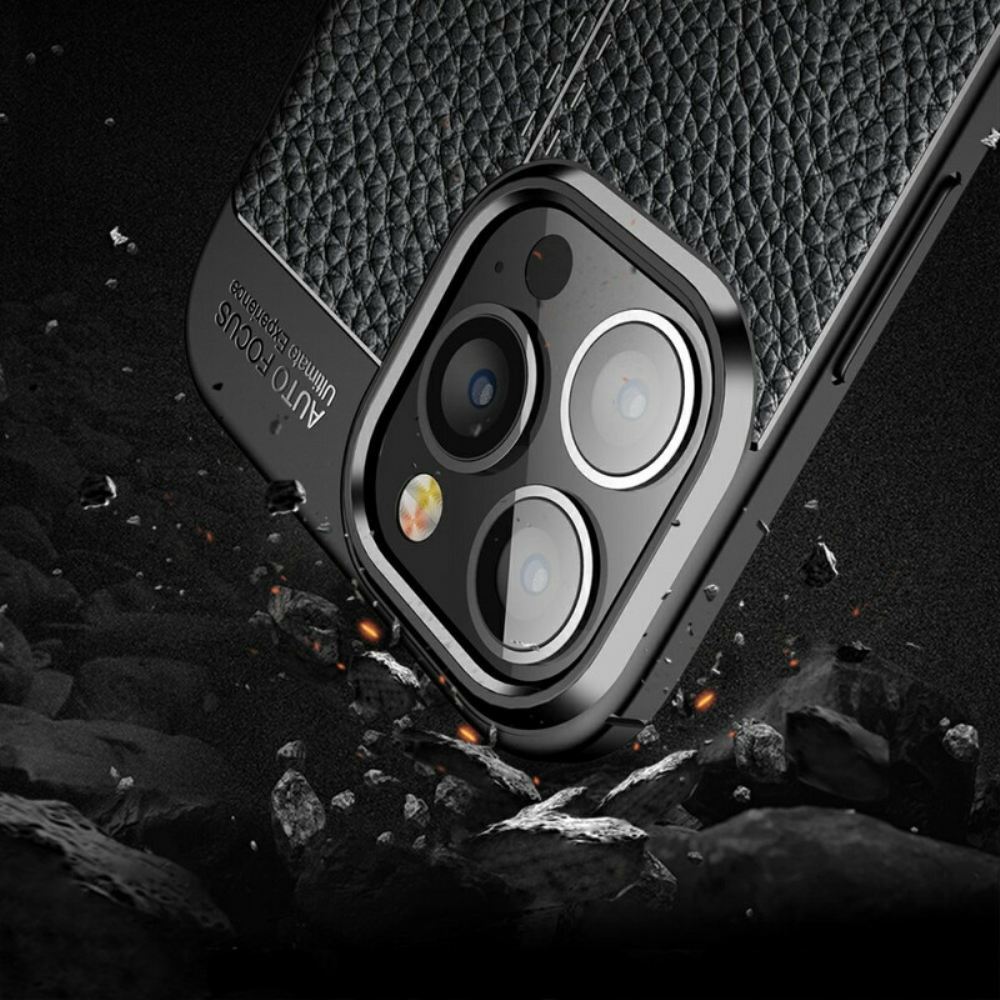 Kryt Na iPhone 13 Pro Max Dvojitá Linie Litchi Kožený Efekt