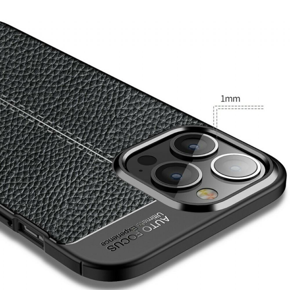 Kryt Na iPhone 13 Pro Max Dvojitá Linie Litchi Kožený Efekt