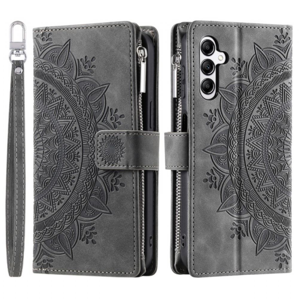 Kožený Kryt Na Samsung Galaxy S26 Plus Peněženka S Efektem Semiše S Mandalou
