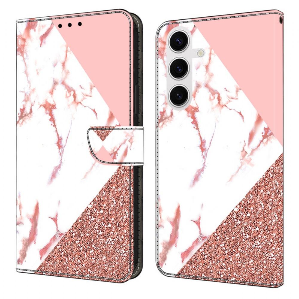 Kožený Kryt Na Samsung Galaxy S26 Plus Trojúhelníkový Mramorový Vzor