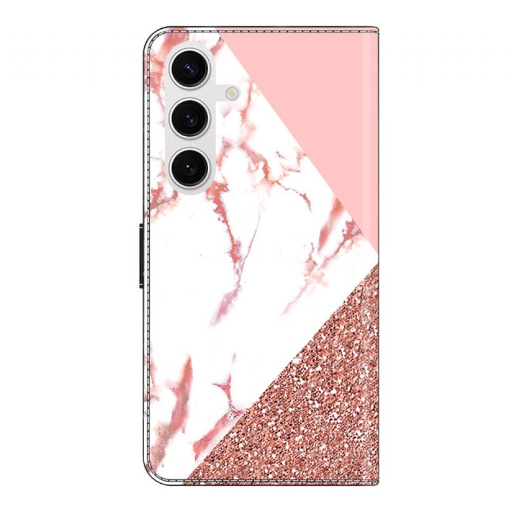 Kožený Kryt Na Samsung Galaxy S26 Plus Trojúhelníkový Mramorový Vzor