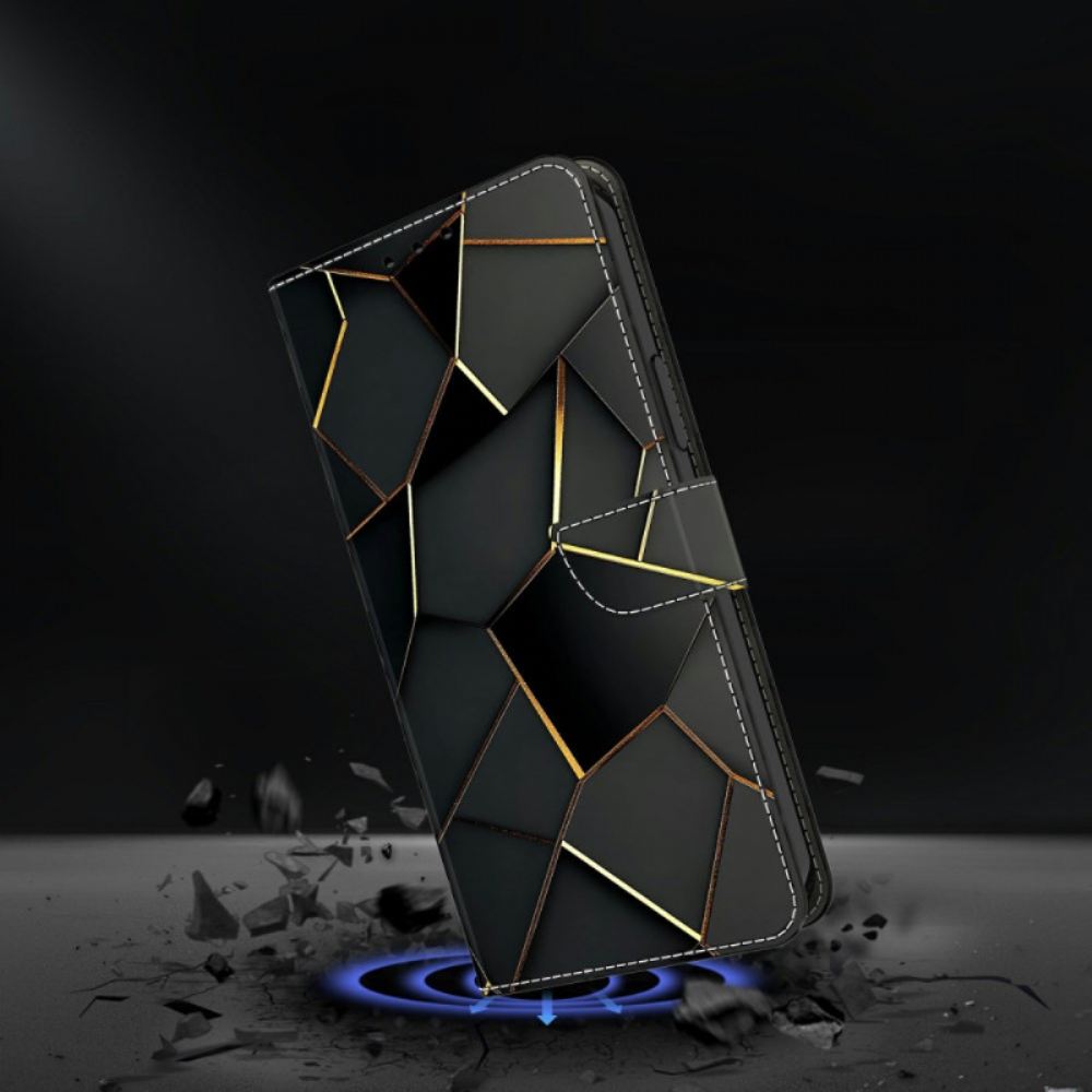 Kožený Kryt Na Samsung Galaxy S26 Plus Černo-zlatý Vzor