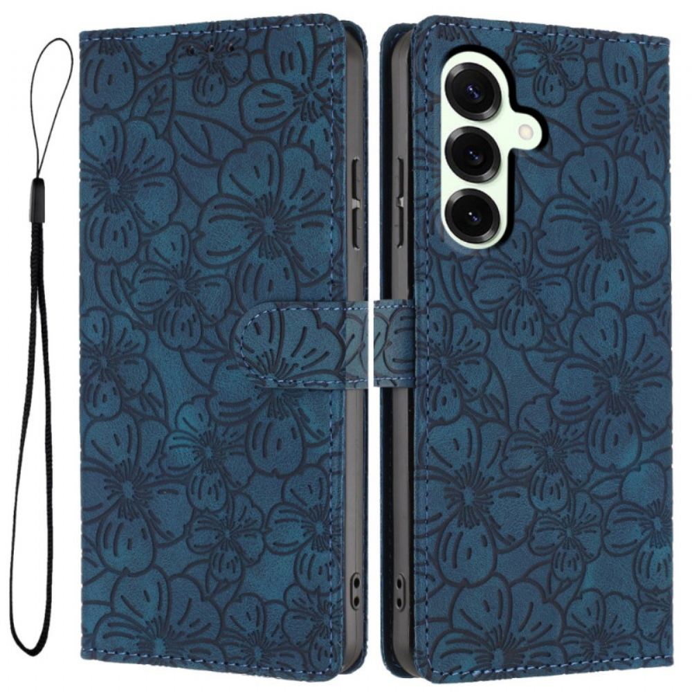 Kožený Kryt Samsung Galaxy S26 Plus Gravírování Třešňového Květu