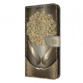 Kožený Kryt Samsung Galaxy S26 Plus Lesklé Zlaté Květiny