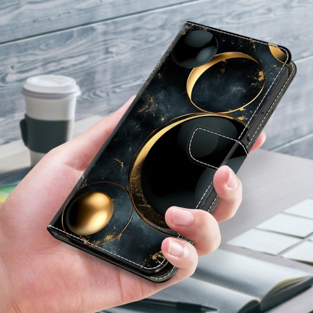 Kožený Kryt Samsung Galaxy S26 Plus Zlaté Prsteny