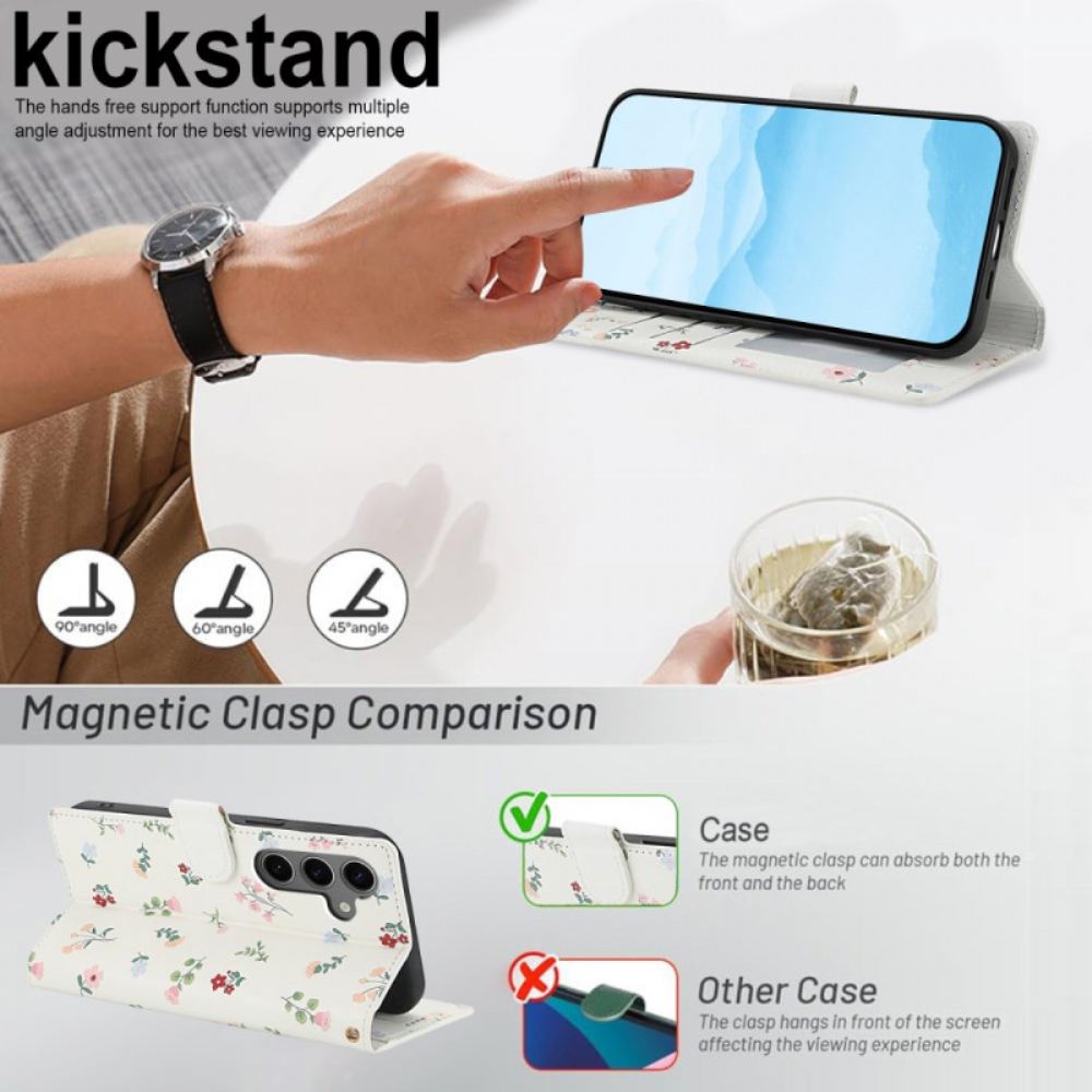 Peněženková Pouzdra Samsung Galaxy S26 Plus Květinový Popruh