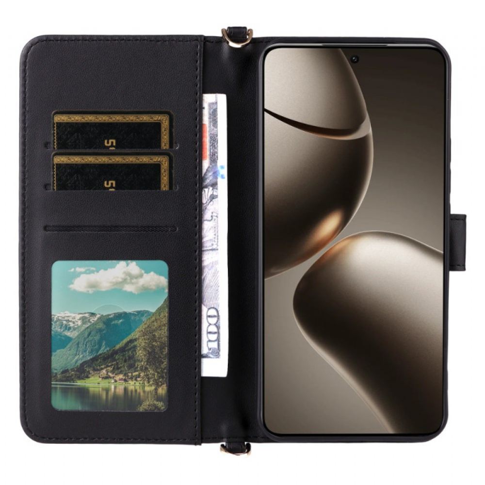 Kožený Kryt Na Xiaomi 15t Prošívané S Ramenním A Zápěstním Popruhem