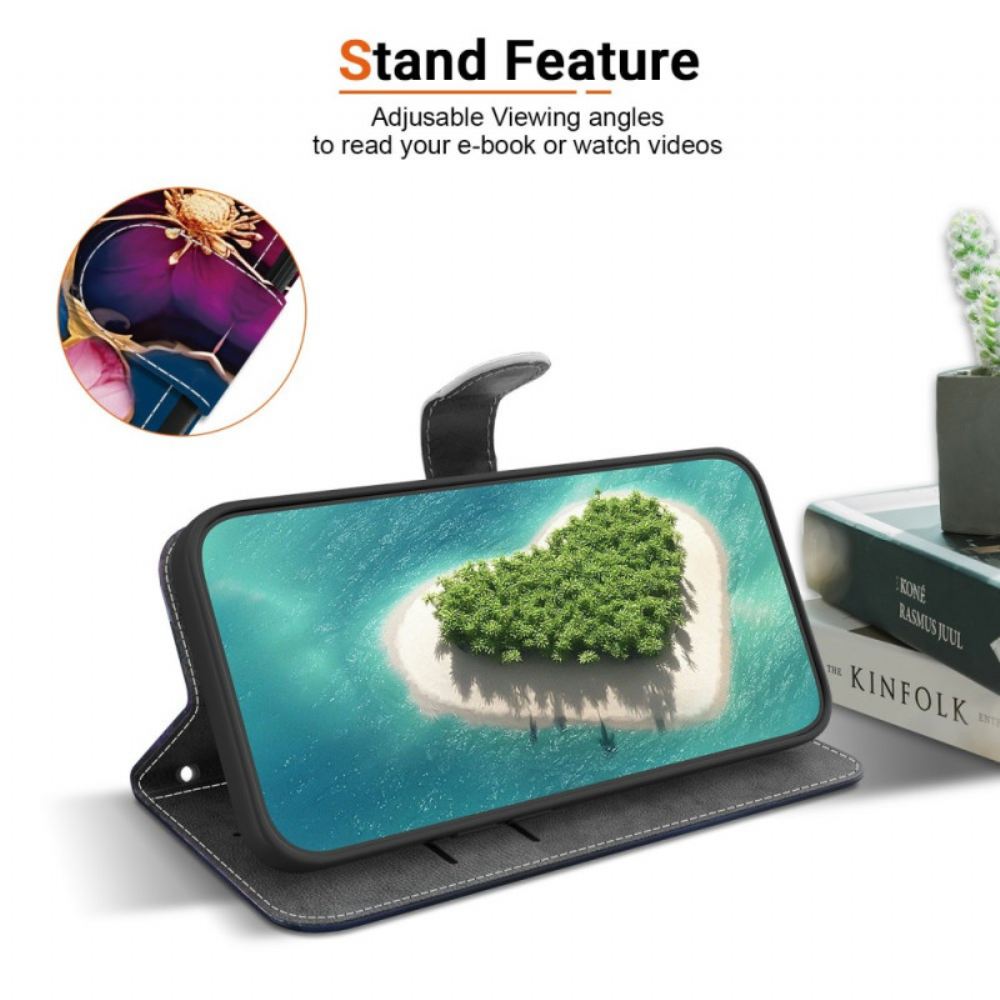 Kožený Kryt Xiaomi 15t Modré A Zlaté Květiny