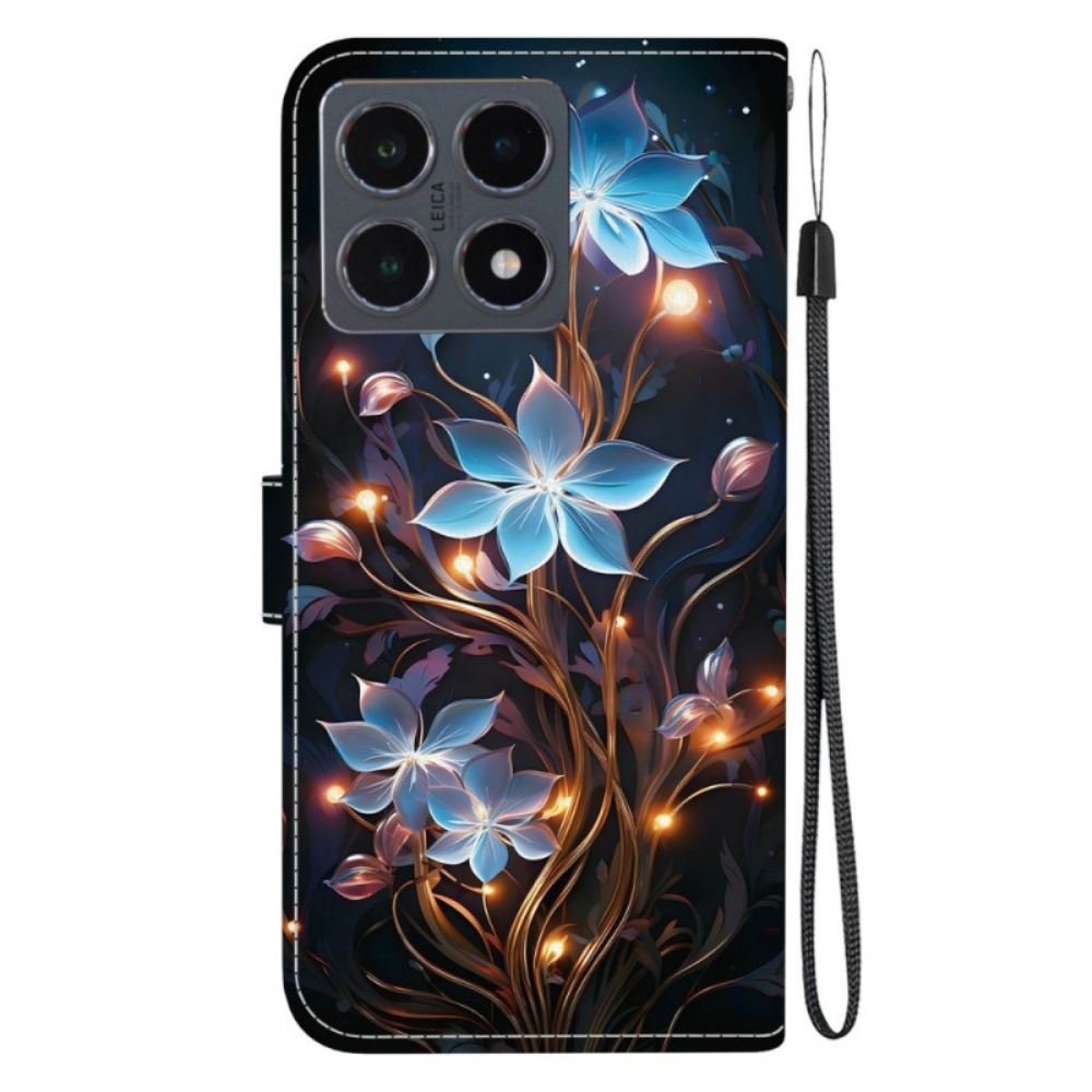 Kožený Kryt Xiaomi 15t Modrý Květinový Vzor