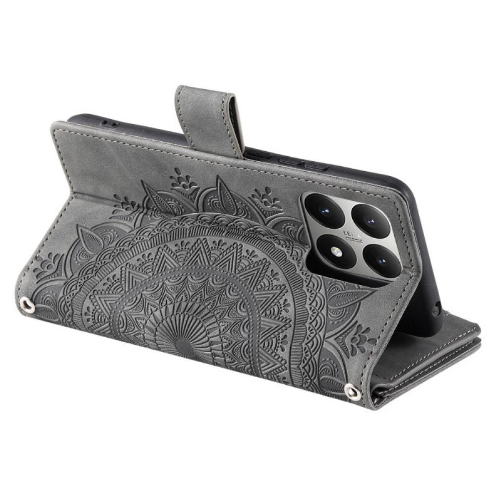 Kožený Kryt Xiaomi 15t Peněženka S Efektem Mandaly A Semiše