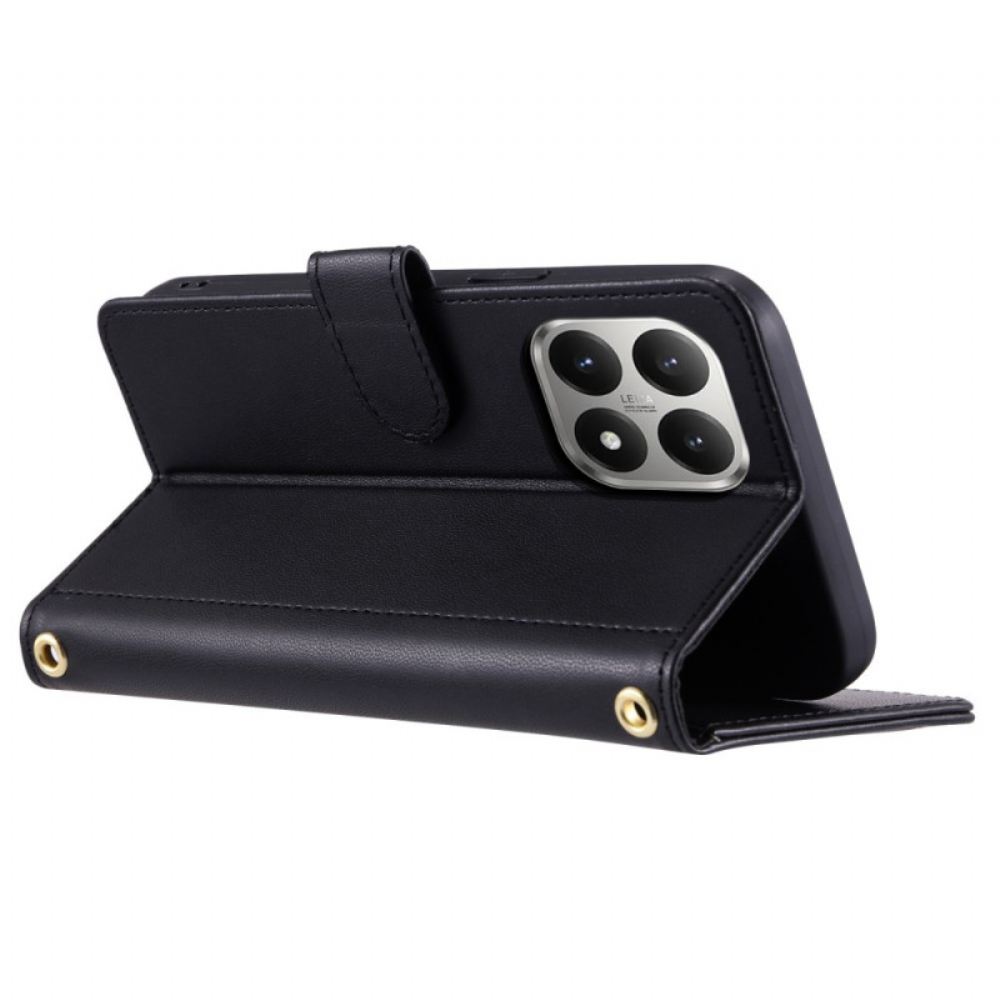 Kožený Kryt Xiaomi 15t Prošívaná S Popruhy