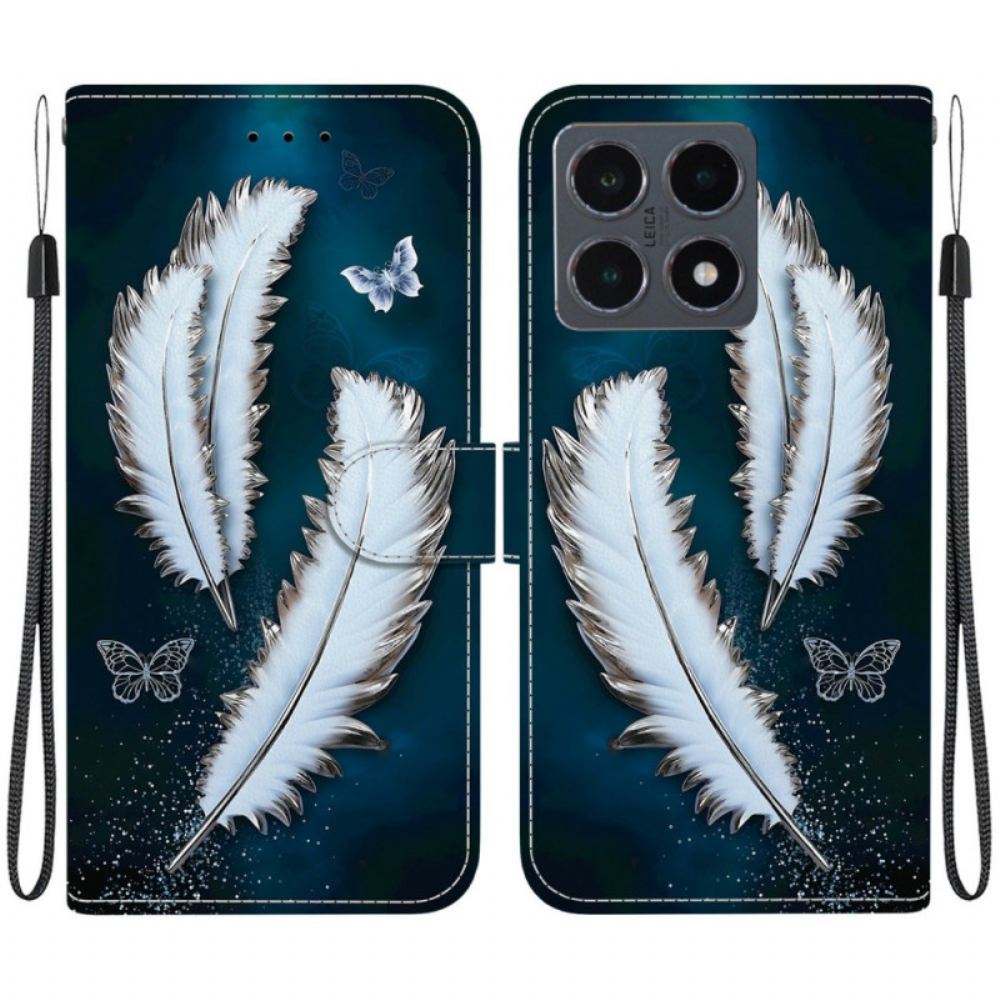 Peněženková Pouzdra Xiaomi 15t Kryty Na Mobil Bílé Peří