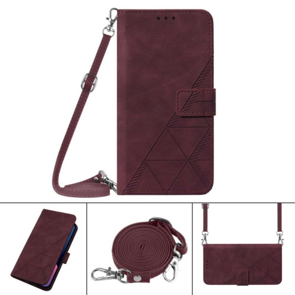 Flipové Pouzdro Na Oppo Find X5 Lite Trojúhelníky S Ramenním Popruhem