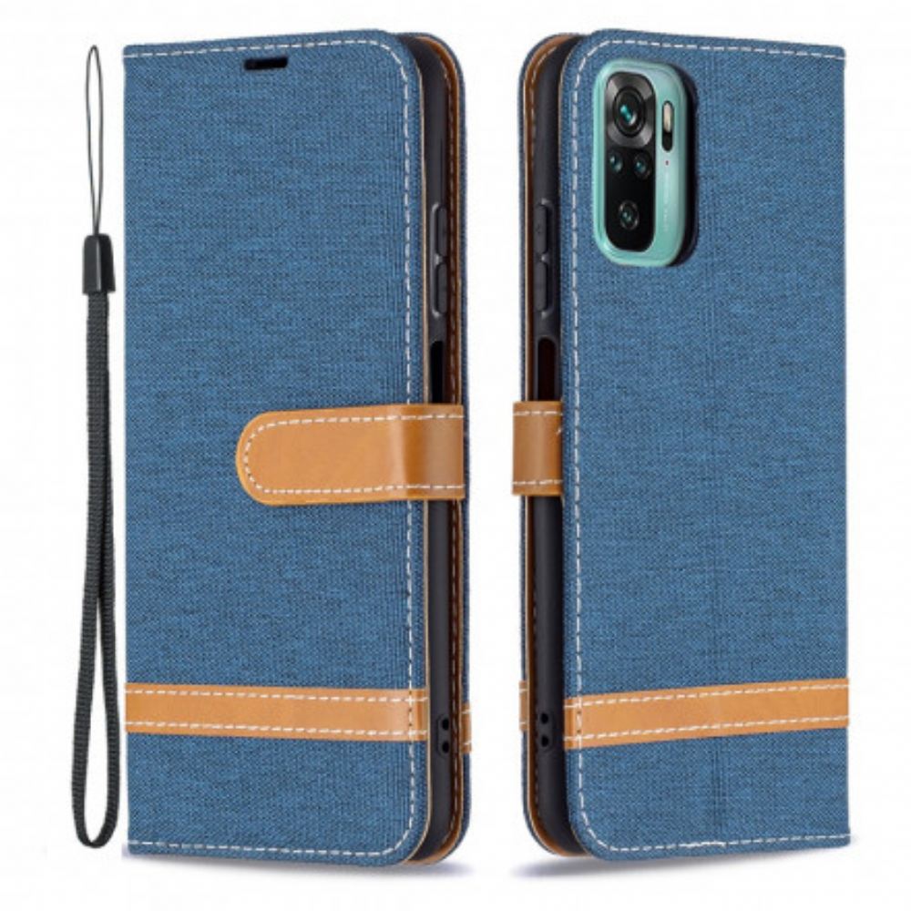 Flipové Pouzdro Na Xiaomi Redmi Note 10 / 10S Na Lana Pásek S Látkovým A Koženým Efektem