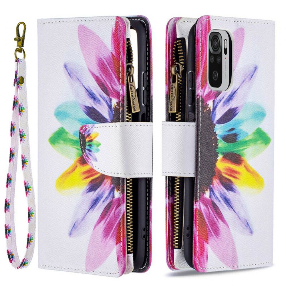 Kožené Pouzdro Na Xiaomi Redmi Note 10 / 10S 9 Květinová Kapsa Na Zip