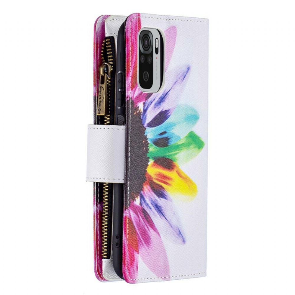 Kožené Pouzdro Na Xiaomi Redmi Note 10 / 10S 9 Květinová Kapsa Na Zip