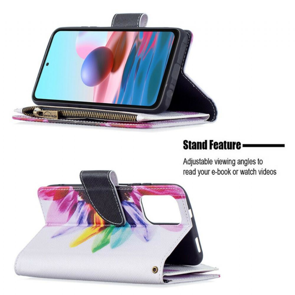 Kožené Pouzdro Na Xiaomi Redmi Note 10 / 10S 9 Květinová Kapsa Na Zip