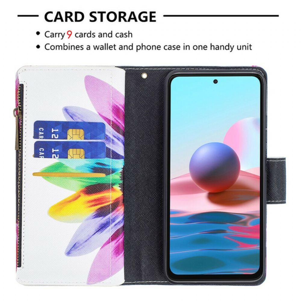 Kožené Pouzdro Na Xiaomi Redmi Note 10 / 10S 9 Květinová Kapsa Na Zip