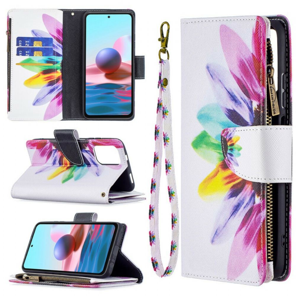 Kožené Pouzdro Na Xiaomi Redmi Note 10 / 10S 9 Květinová Kapsa Na Zip