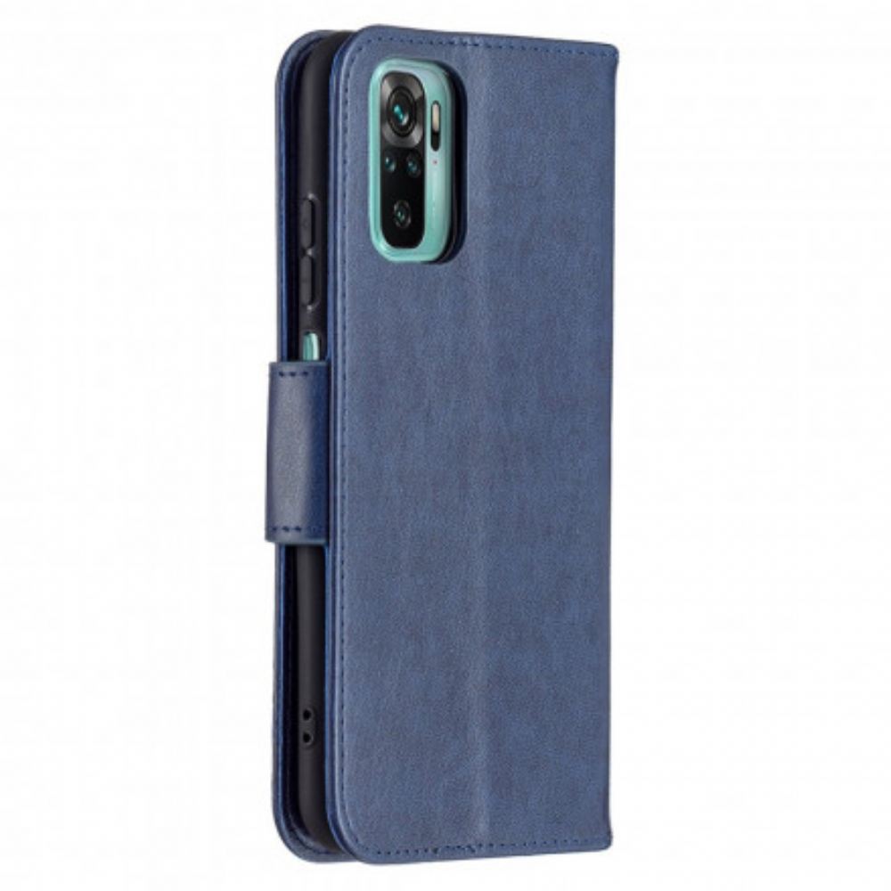 Kožené Pouzdro Na Xiaomi Redmi Note 10 / 10S Na Lana Popruh S Potiskem Motýlů