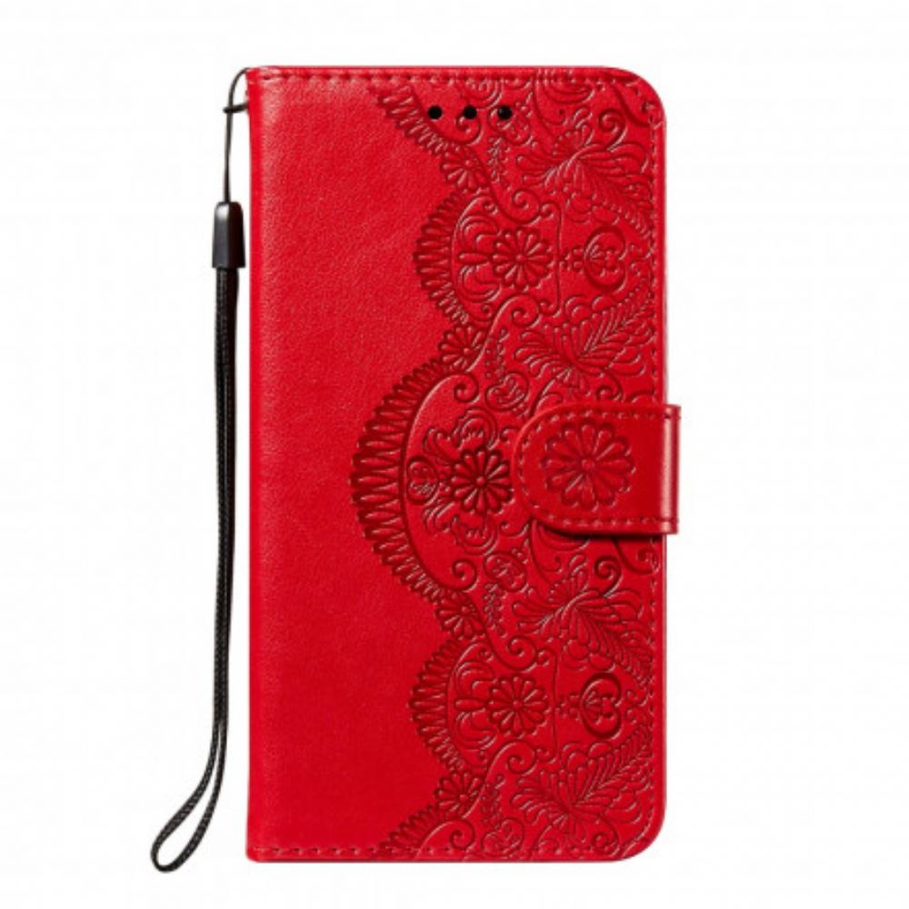 Kožené Pouzdro Na Xiaomi Redmi Note 10 / 10S Tisk Květinové Výšivky
