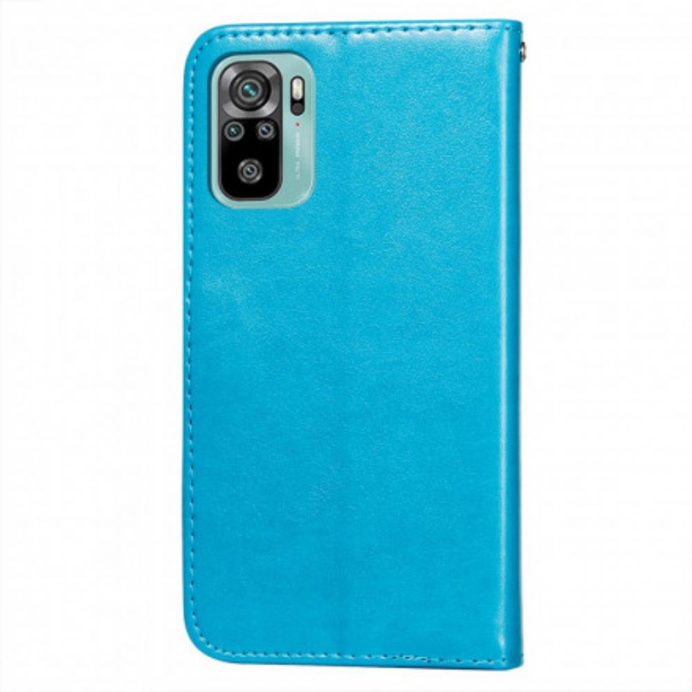 Kožené Pouzdro Na Xiaomi Redmi Note 10 / 10S Tisk Květinové Výšivky