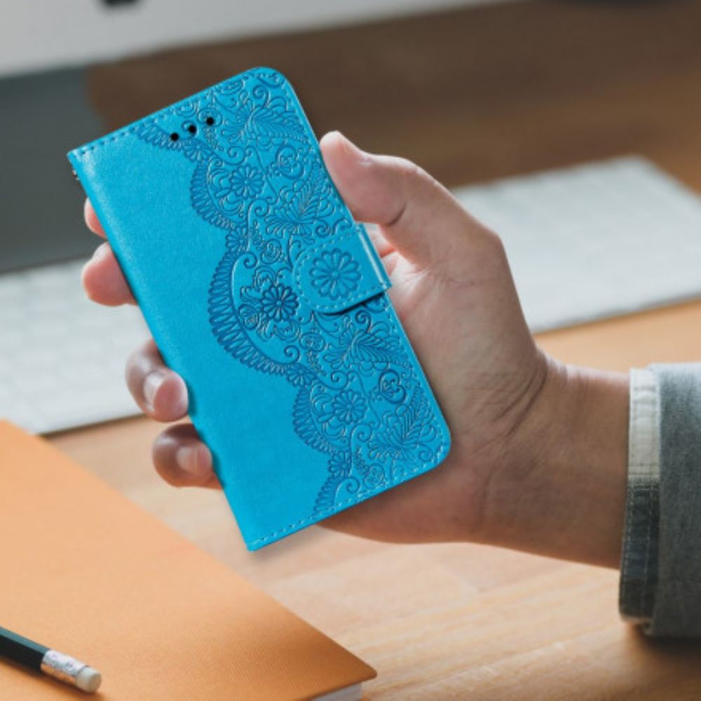 Kožené Pouzdro Na Xiaomi Redmi Note 10 / 10S Tisk Květinové Výšivky