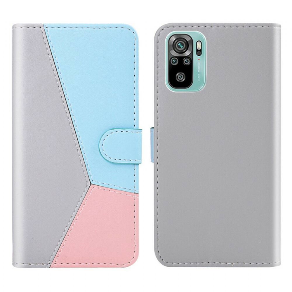 Kožené Pouzdro Na Xiaomi Redmi Note 10 / 10S Tříbarevný Kožený Efekt