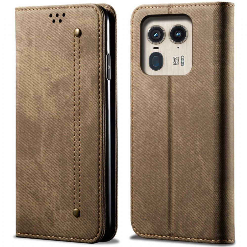 Kožené Pouzdro Folio Motorola Edge 50 Ultra Džínová Látka