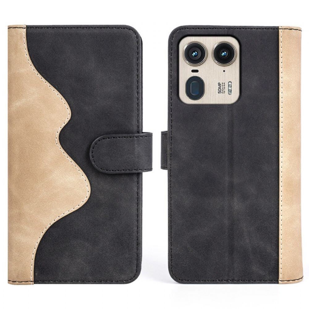 Kožený Kryt Motorola Edge 50 Ultra Dvoubarevný Design