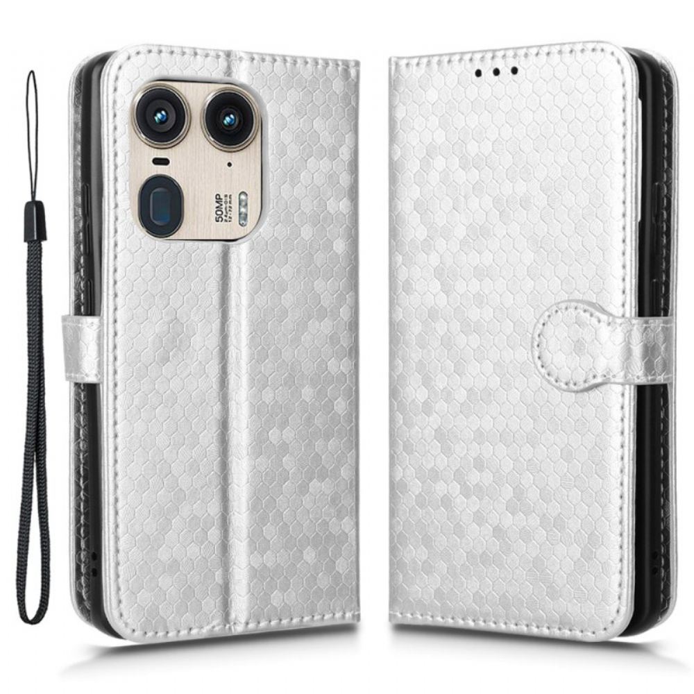 Kožený Kryt Motorola Edge 50 Ultra Lesklé Tečky S Páskem
