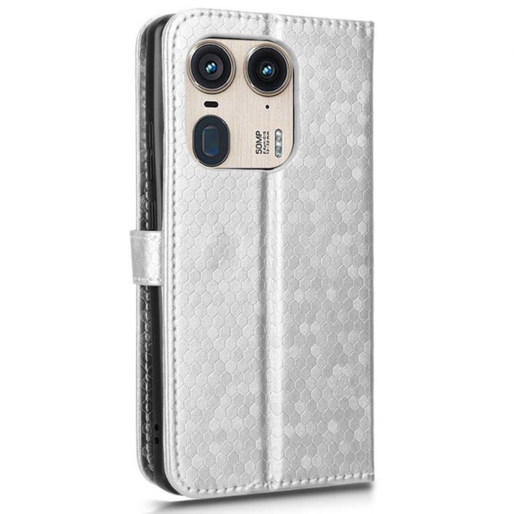 Kožený Kryt Motorola Edge 50 Ultra Lesklé Tečky S Páskem