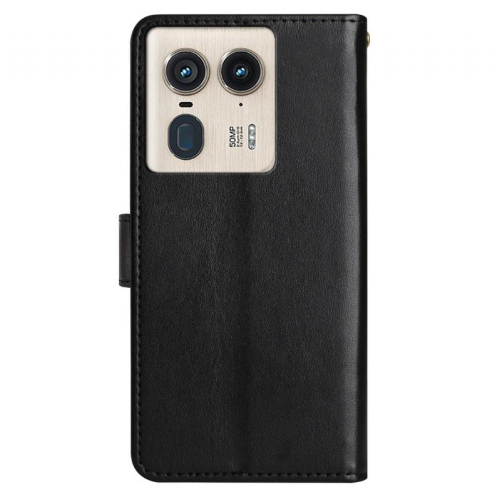 Kožený Kryt Motorola Edge 50 Ultra Motýli A Květiny