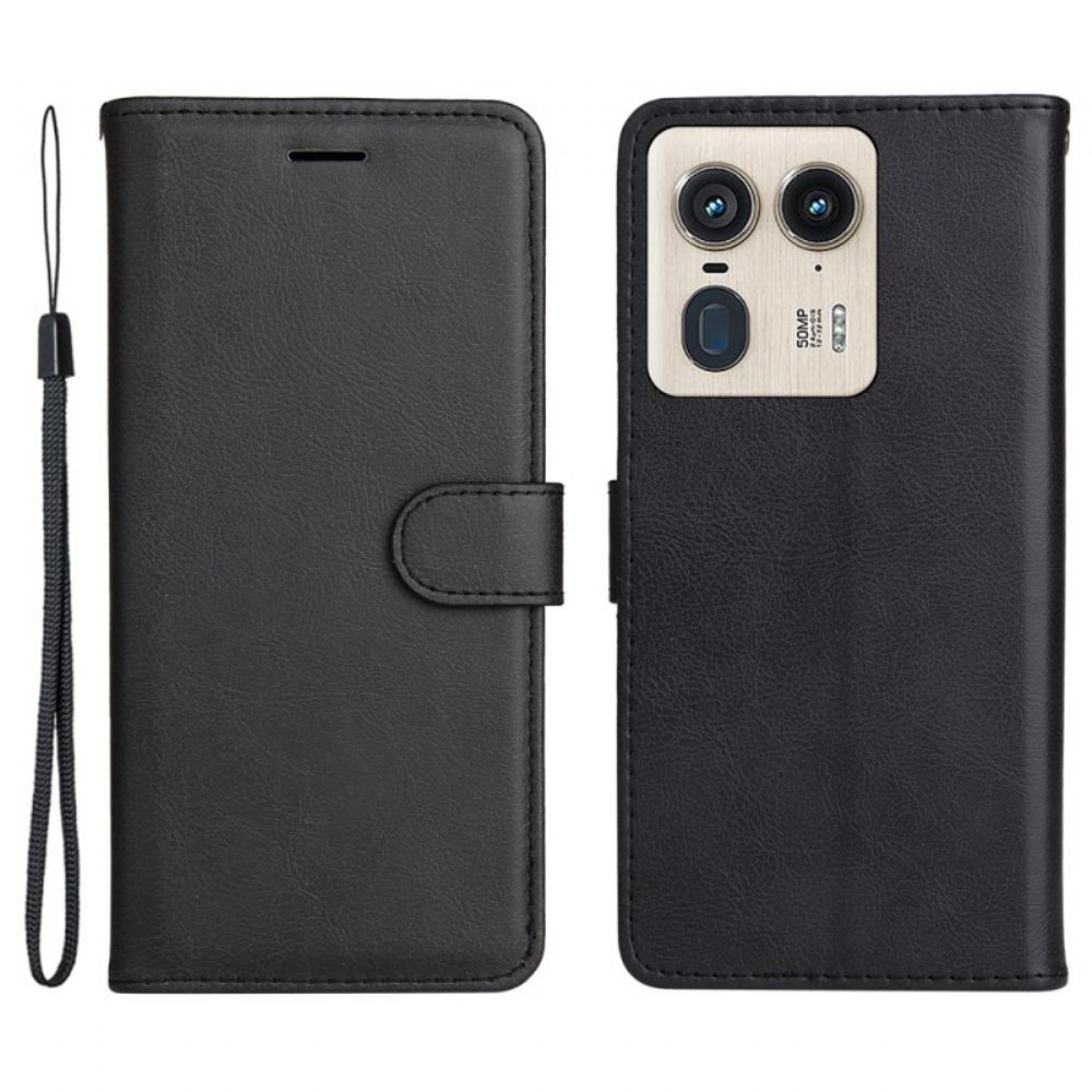 Kožený Kryt Motorola Edge 50 Ultra Obyčejná Umělá Kůže S Páskem