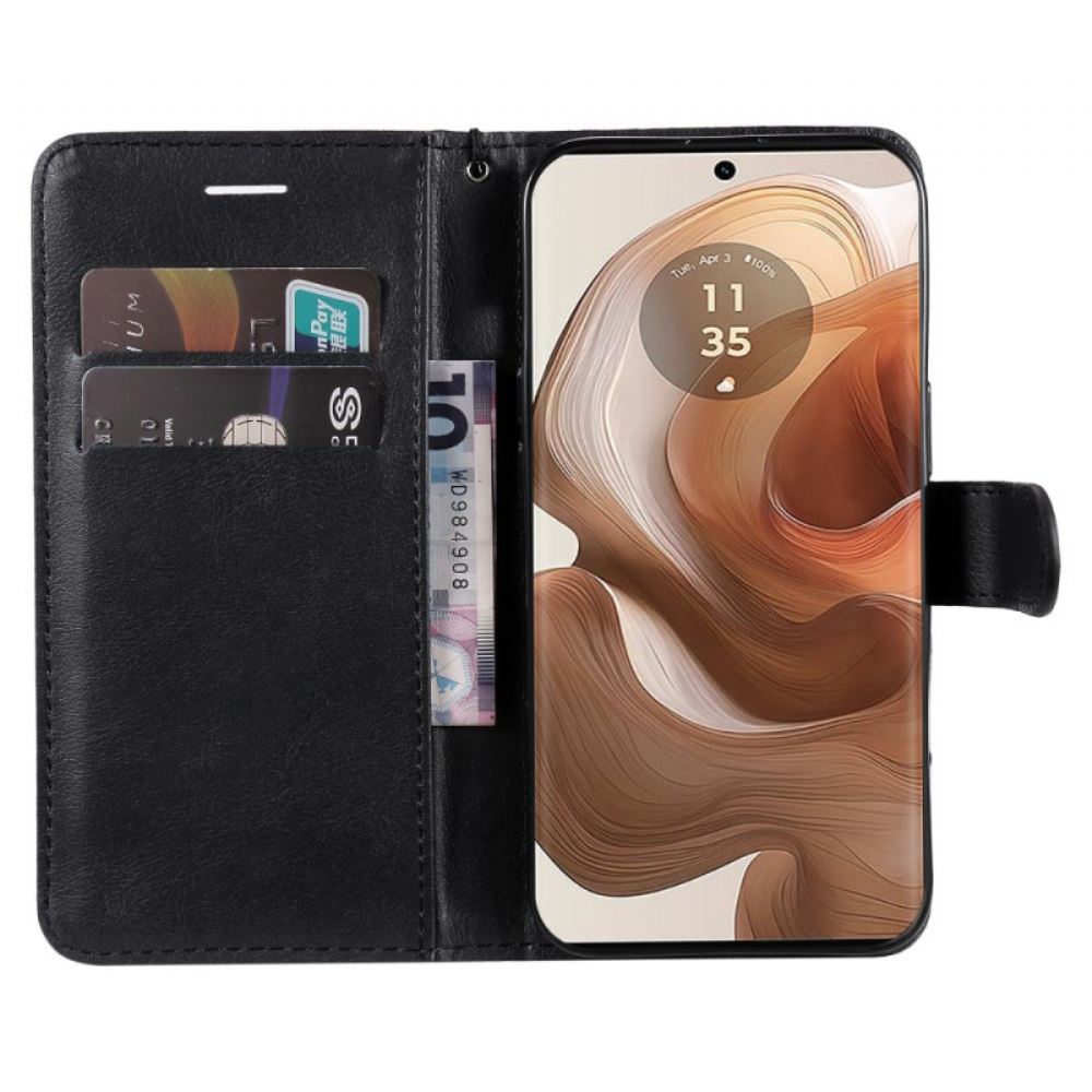 Kožený Kryt Motorola Edge 50 Ultra Obyčejná Umělá Kůže S Páskem
