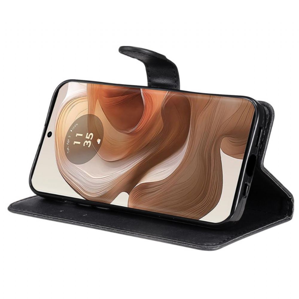 Kožený Kryt Motorola Edge 50 Ultra Obyčejná Umělá Kůže S Páskem