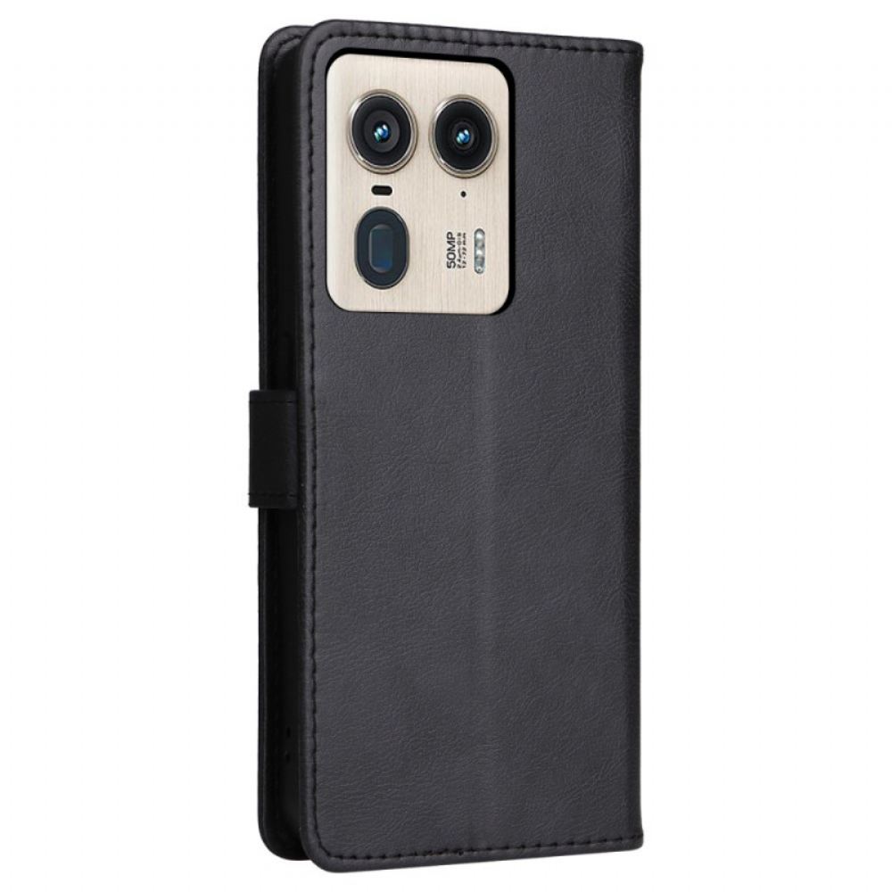 Kožený Kryt Motorola Edge 50 Ultra Obyčejná Umělá Kůže S Páskem