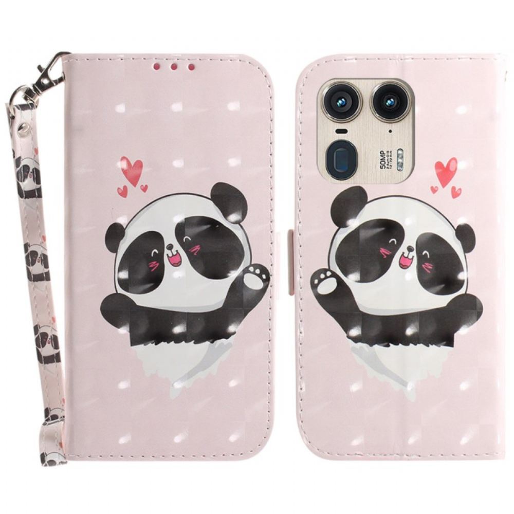 Kožený Kryt Motorola Edge 50 Ultra Panda Love With Strap