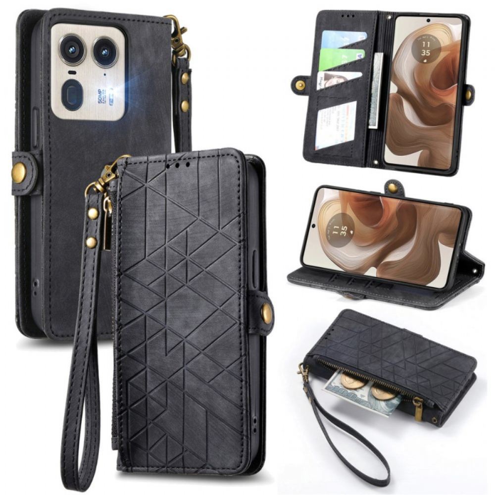Kožený Kryt Motorola Edge 50 Ultra Peněženka Na Zip