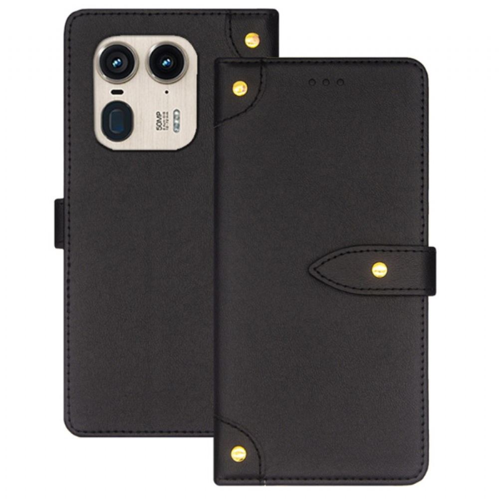 Kožený Kryt Na Motorola Edge 50 Ultra Nýty Idewei