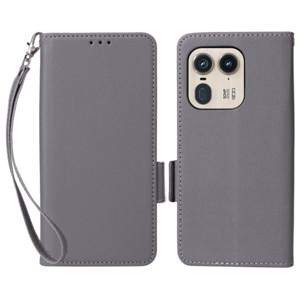 Kožený Kryt Na Motorola Edge 50 Ultra Umělá Kůže Litchi S Řemínkem