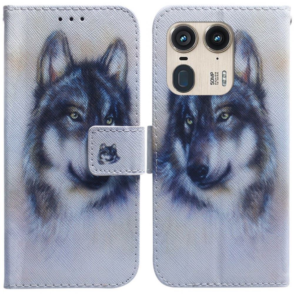 Kožený Kryt Na Motorola Edge 50 Ultra Vlčí Akvarel
