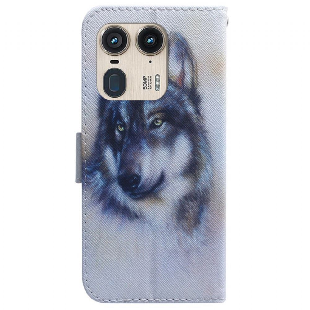 Kožený Kryt Na Motorola Edge 50 Ultra Vlčí Akvarel