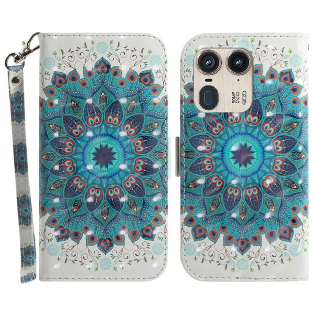 Kožený Kryt Na Motorola Edge 50 Ultra Zelená Mandala S Popruhem