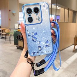 Kryt Motorola Edge 50 Ultra Kryty Na Mobil Květiny A Kamínky S Páskem Kadem